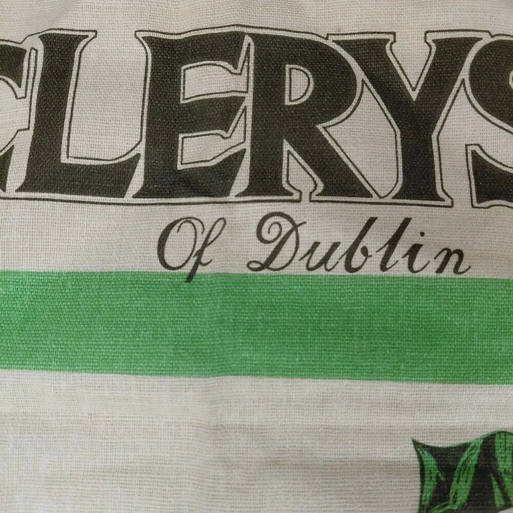 Vtg Clerys of Dublin Ireland Tea Towel Kitchen Bar Shamrocks Irish 29x19